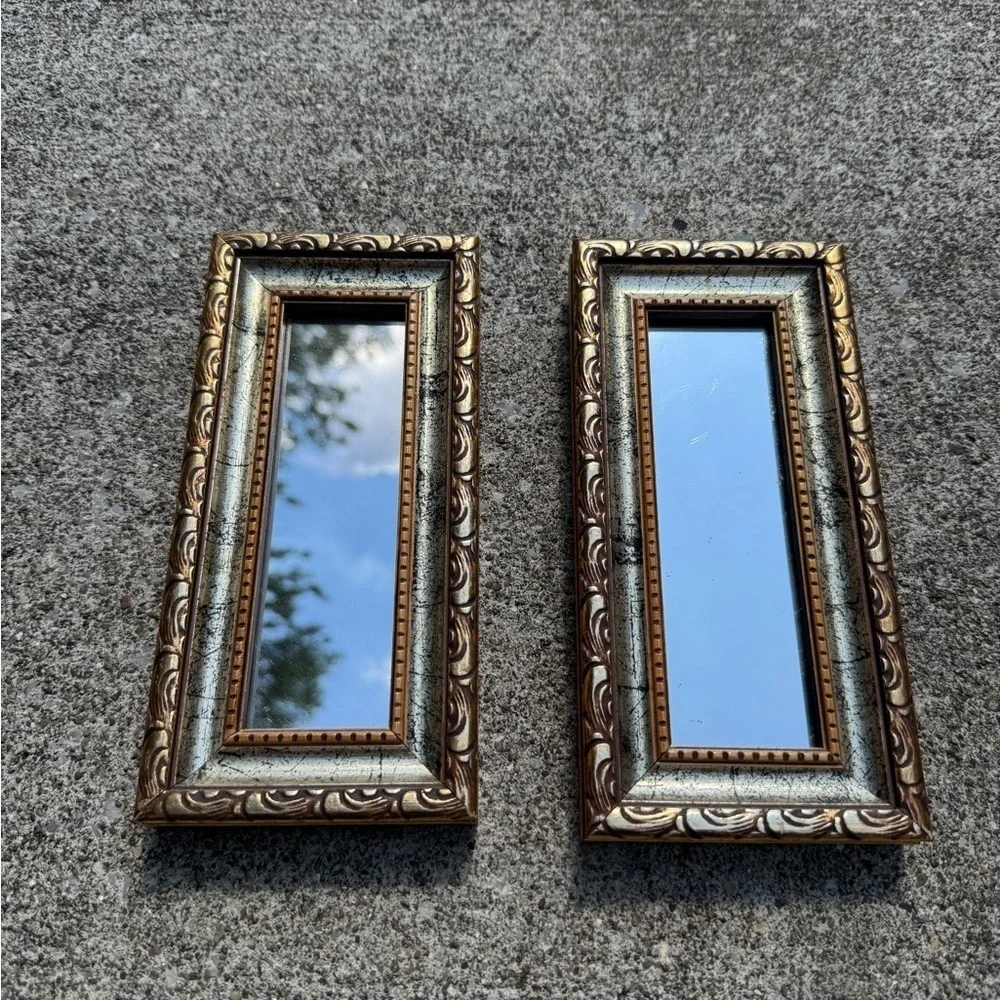 Pair of vintage gold framed Victorian style wall hanging mirrors READ